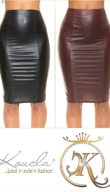 Wetlook pencil skirt with zip Bordeaux